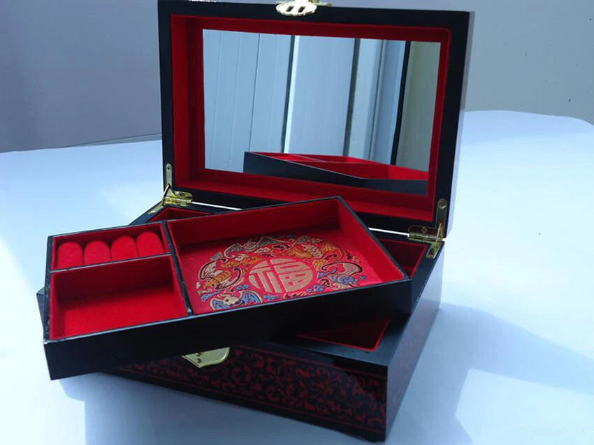 21cm Chinese Plum Blossom Handmade Wooden Lacquer Embroidery Jewelry Storage Box | eBay