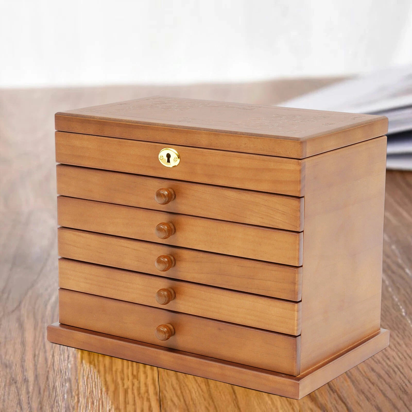 Jewelry Box Wooden Large Organizer Box Large Capacity With Mirror & 5 Drawers | eBay