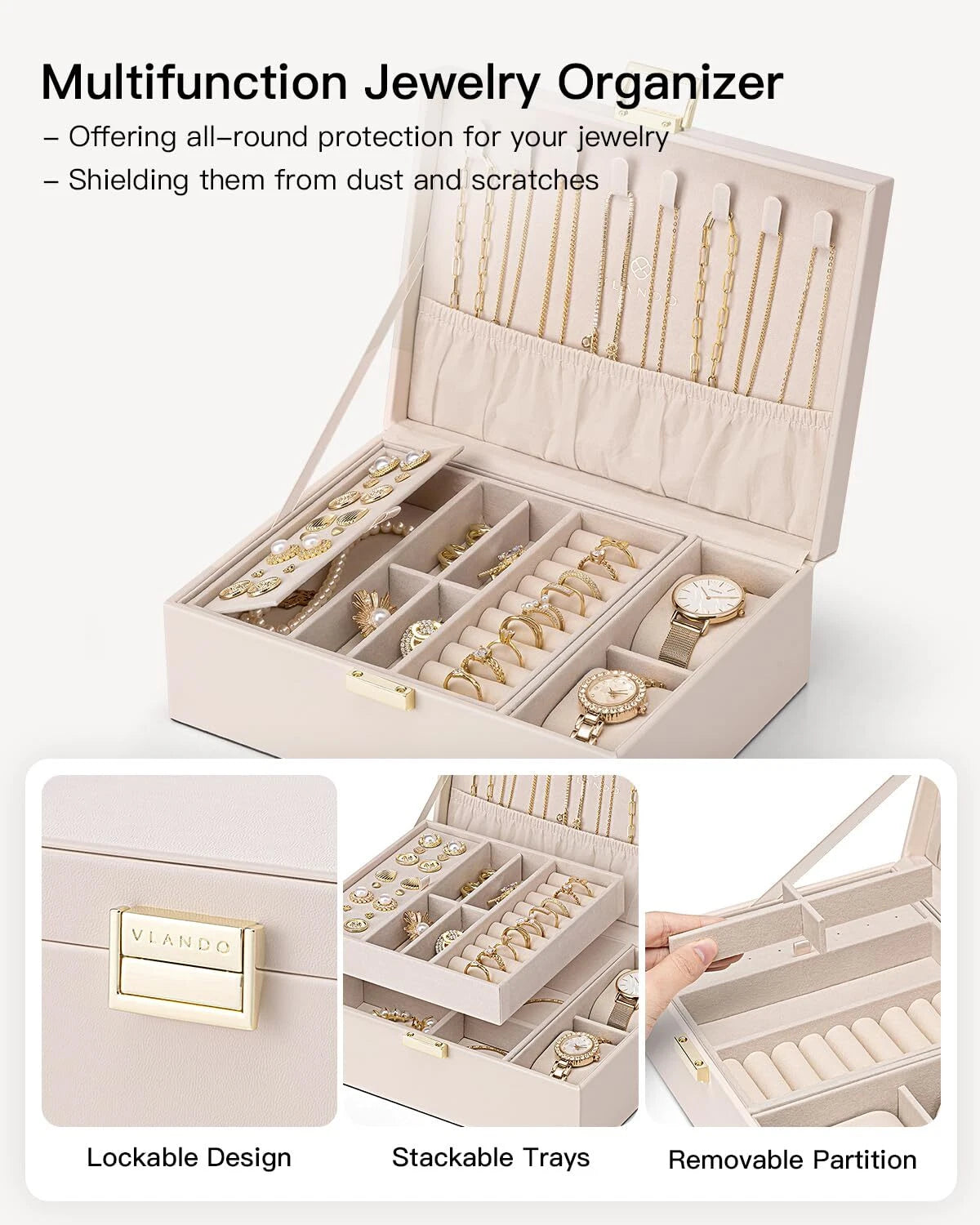 Vlando 2 Layer Jewelry Box Large Jewelry Organizer for Women Removable Jewele... | eBay