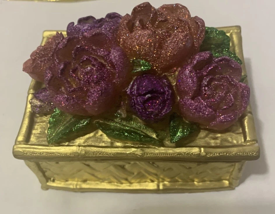 84x64x62mm Epoxy Resin Gold Tone Laser Peony Flowers Jewelry Gift Storage Box | eBay