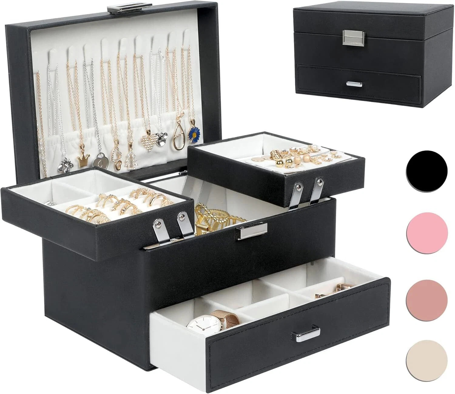 Joyero De Cuero Con Espejo Para Joyeria, Joyas Organizador Regalo Para Mujer | eBay