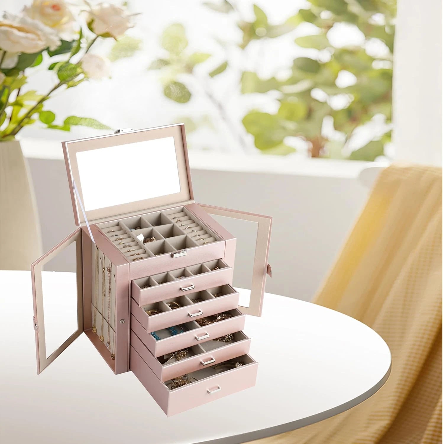 6 Layer Large Jewelry Boxes with Mirror，Multifunctional 5 Drawers Jewelry Box Or | eBay