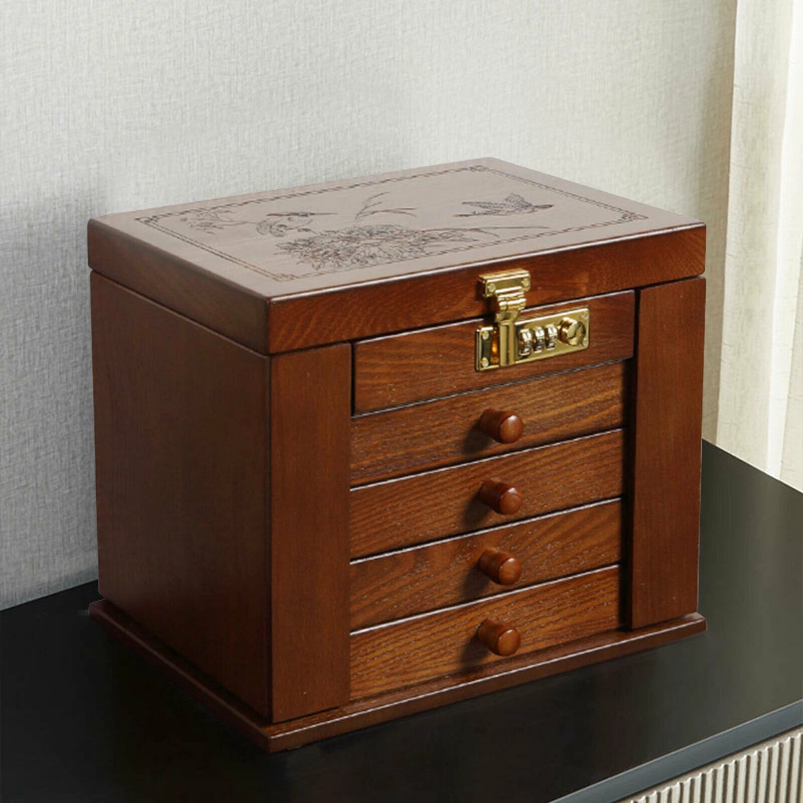 Elegant 5-Layer Wooden Jewelry Box with Velvet Lining and Secure Lock | eBay