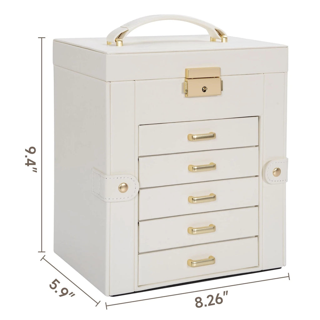 Large Jewelry Box for Women, Leather Jewelry Organizer with Mirror & Lock, 6-... | eBay