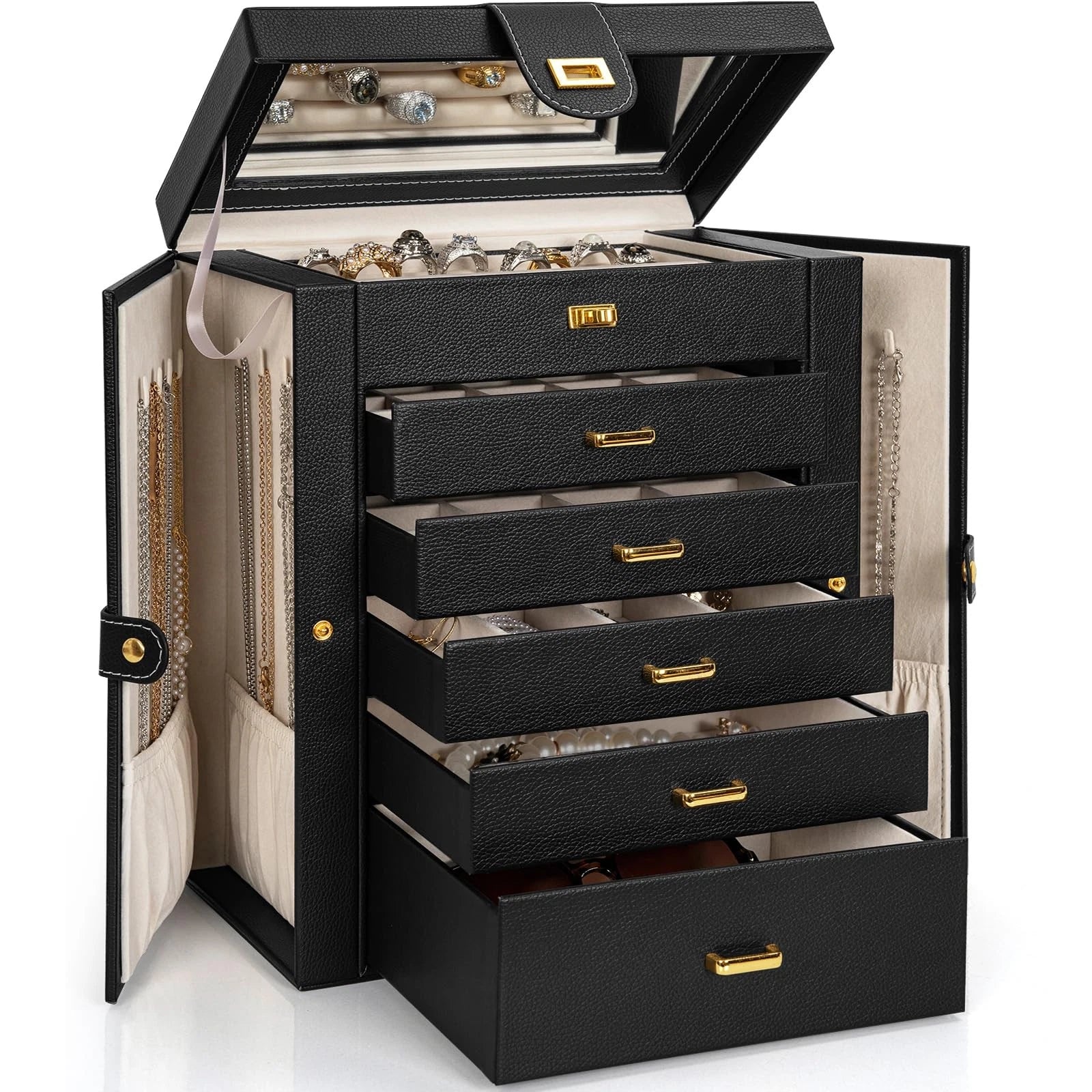 Jewelry Box Organizer Functional Leather Jewelry Storage Case for Women Girls... | eBay