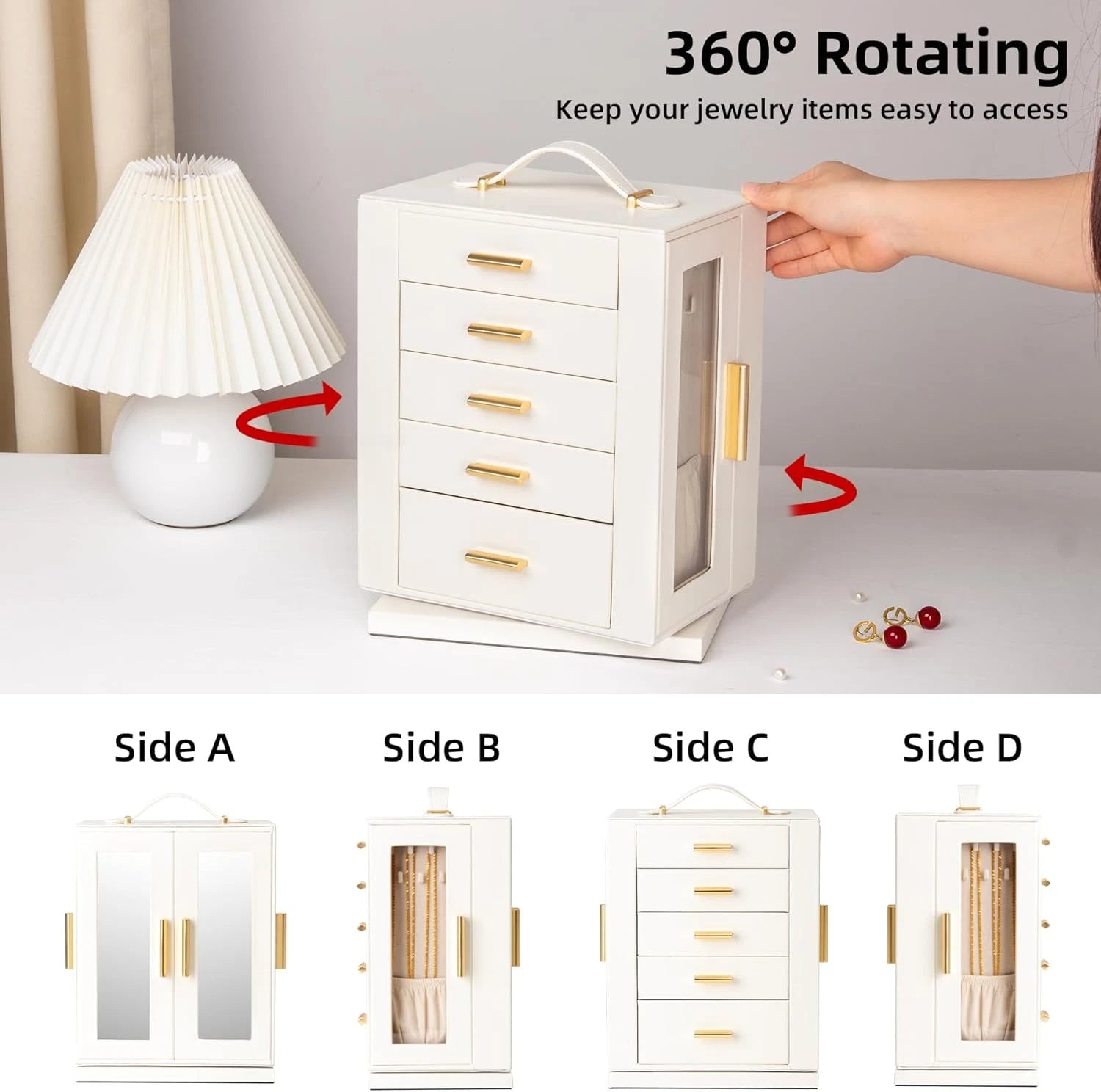 Jewelry Box 360° Rotating, Jewelry Storage Case with 5 Drawers, Jewelry Organize | eBay