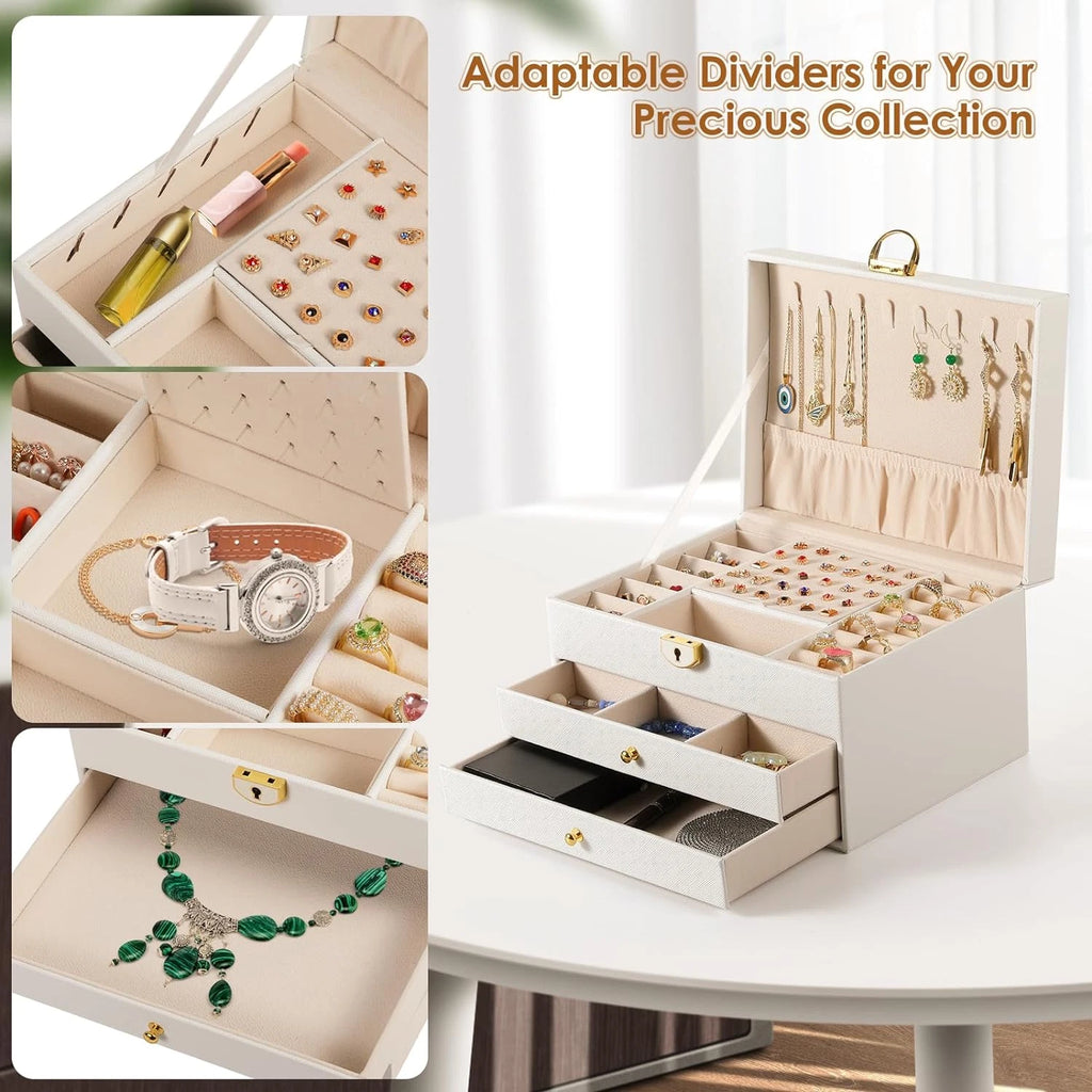 3 Layer Jewelry Box, Lockable Jewelry Holder Organizer with Jewelry Drawer, Larg | eBay