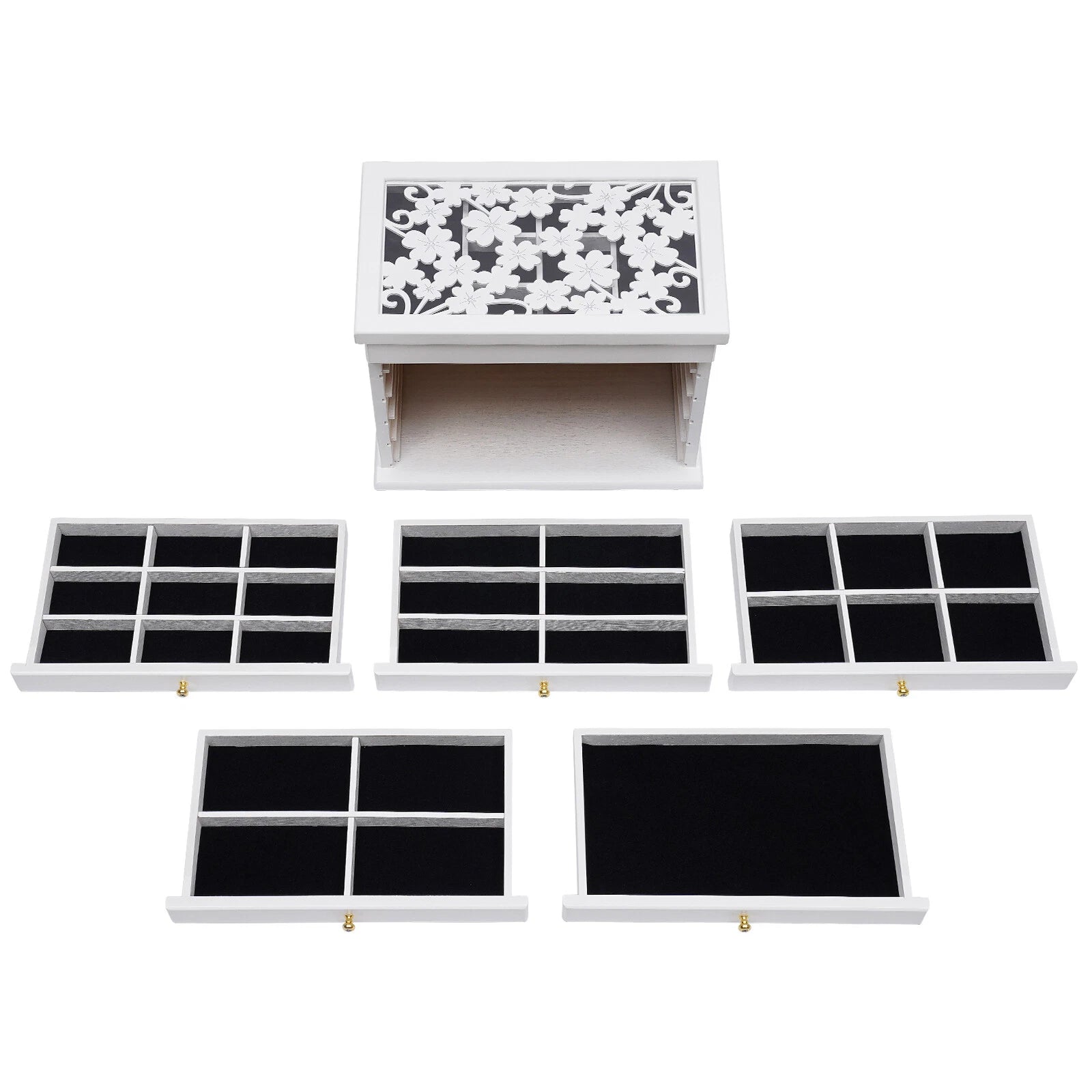 6-Layer Jewelry Box w/Drawers Large Ring Necklace Wodden StorageCase Women Gifts | eBay