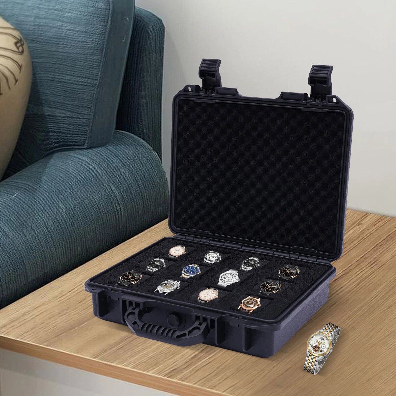12-Slot Watch Travel Case Hard Shell Protection Organizer Jewelry Storage Box | eBay