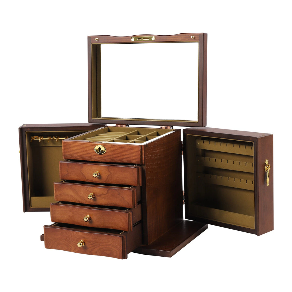 5 - Layer Jewelry Box 4 Drawers Wooden Large For Wowen W/ Mirror Organizer Box | eBay