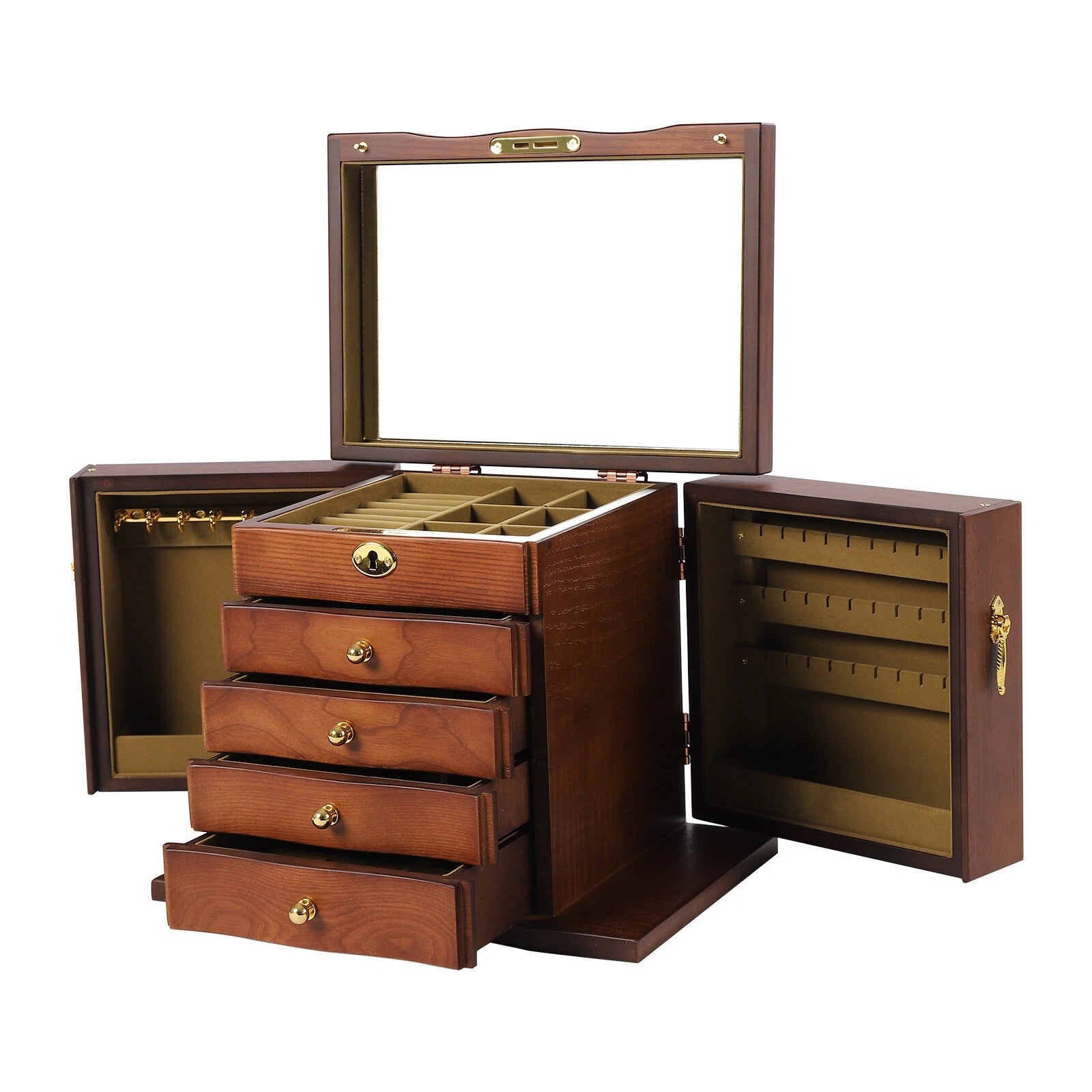 5 - Layer Jewelry Box 4 Drawers Wooden Large For Wowen W/ Mirror Organizer Box | eBay