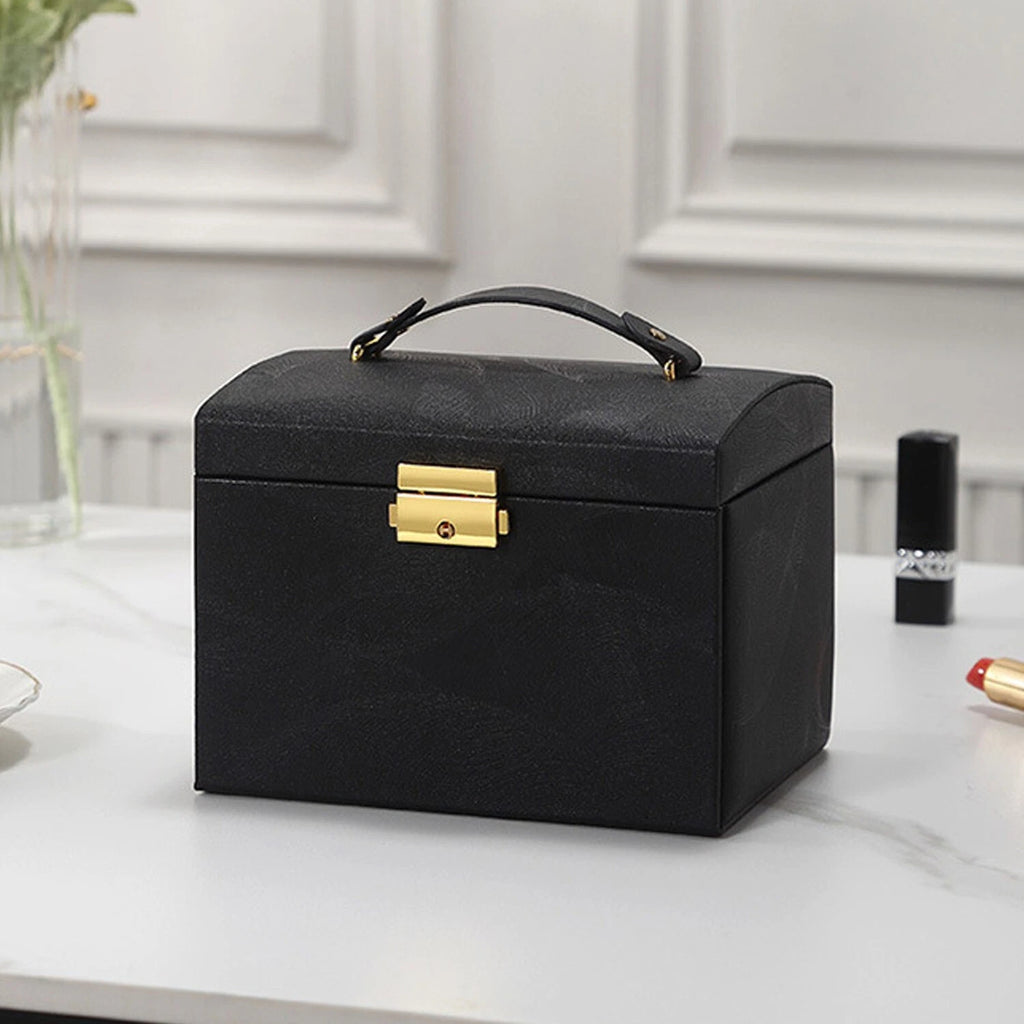 2 Layer Jewelry Storage Box for Necklaces Rings Watches PU Leather with Mirror ^ | eBay
