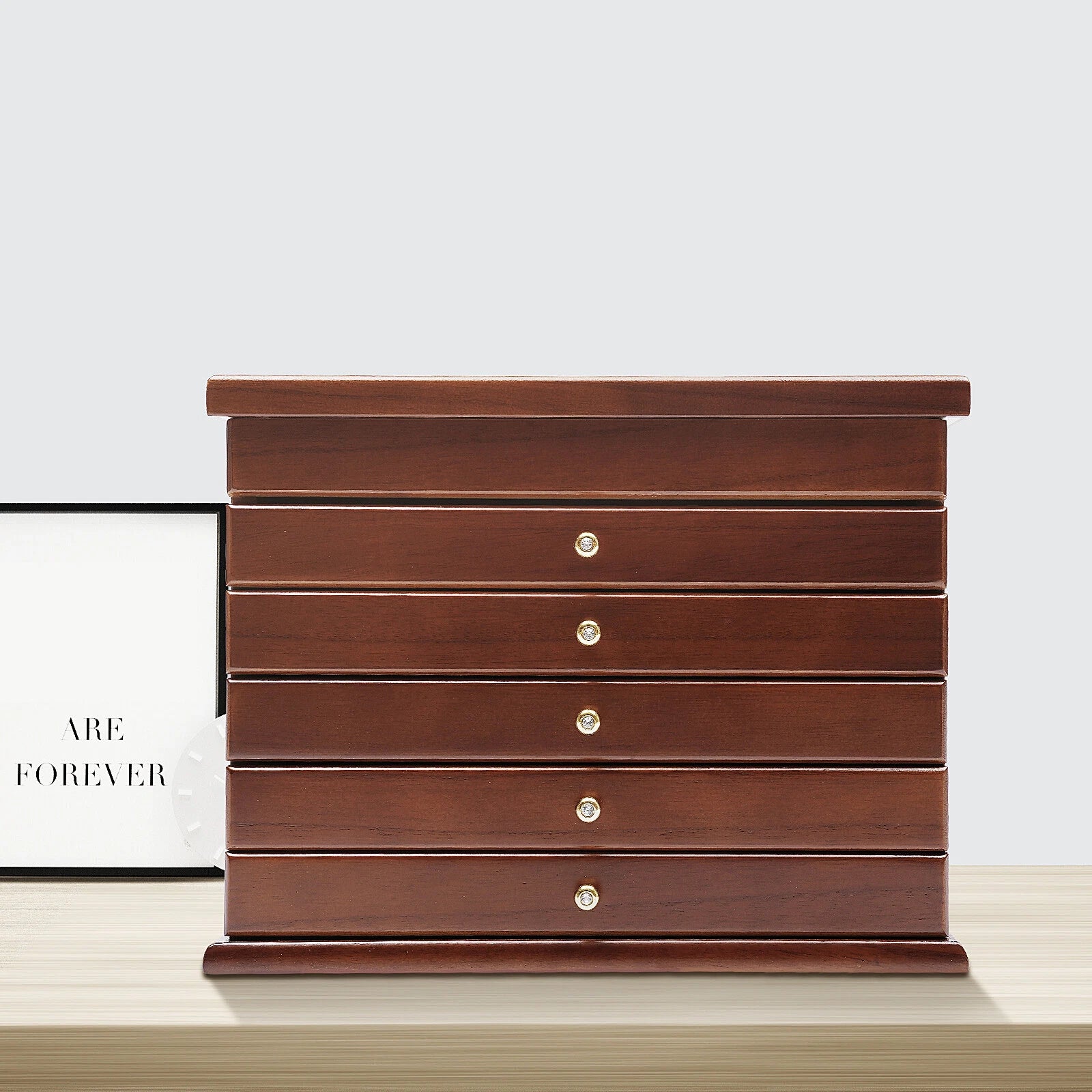 6 Layers Brown Jewelry Storage Box Organizer Cabinet Wood Jewelry Necklace Chest | eBay