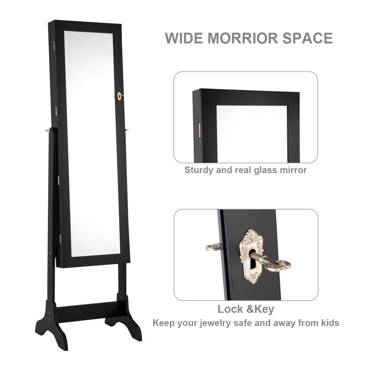 4 Tilting Position Jewelry Organizer Vanity Box w/ Full Length Mirror Black | eBay