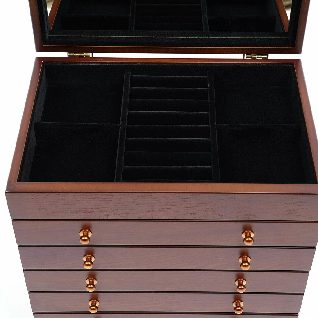 6-layer Wooden Jewelry Box Storage Box with Lock Mirror Brown Storage Box | eBay