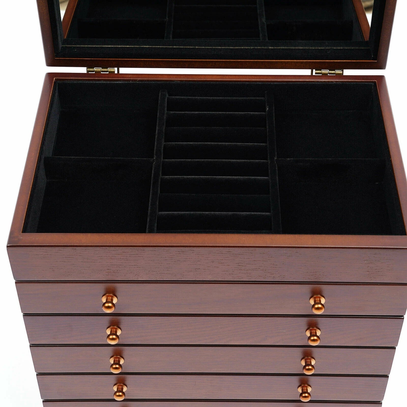 6-layer Wooden Jewelry Box Storage Box with Lock Mirror Brown Storage Box | eBay