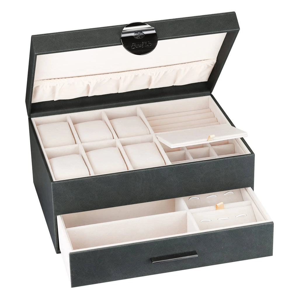 Jewelry Box for Men 2 Layer Jewelry Organizer with 1 Drawer for Storage Displ... | eBay