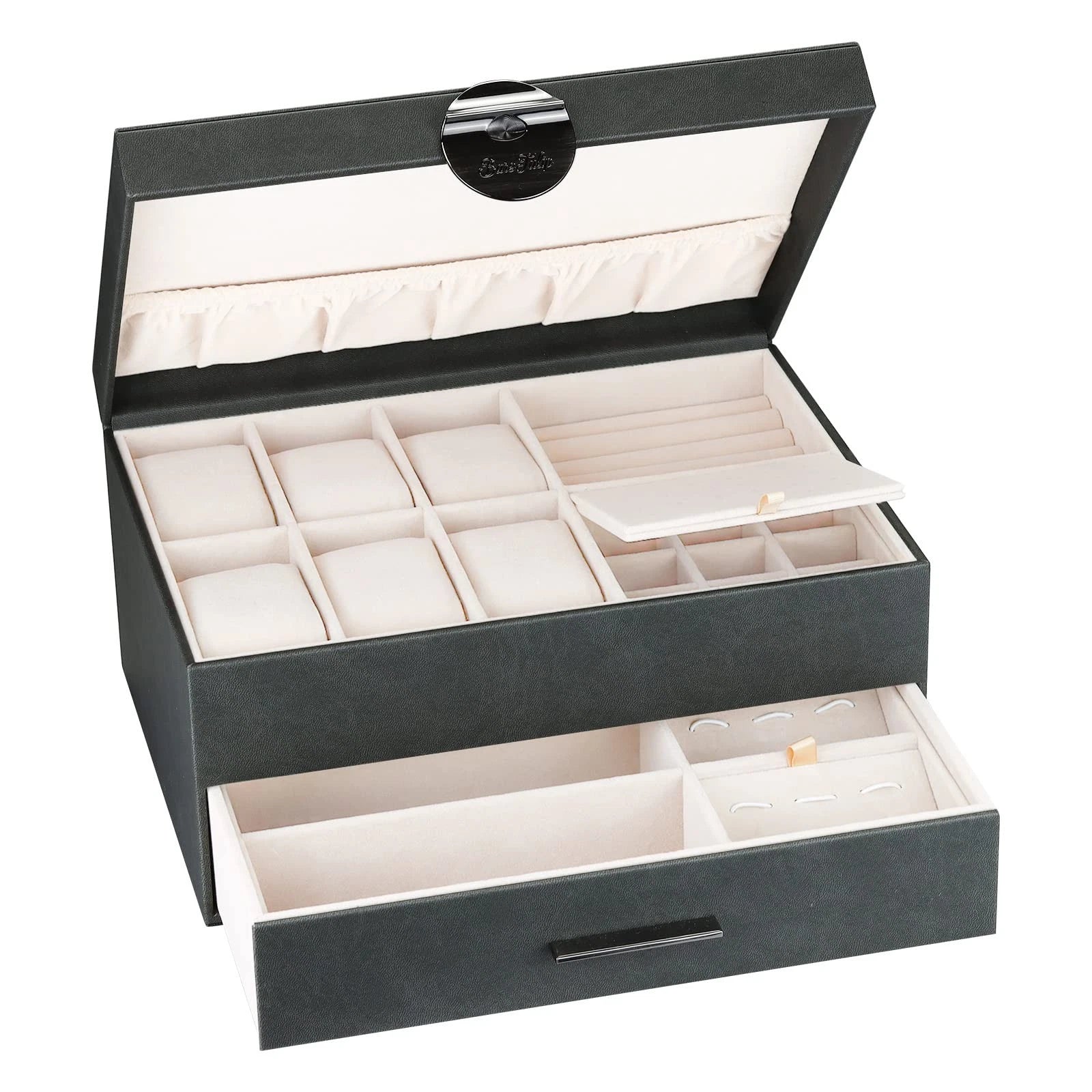 Jewelry Box for Men 2 Layer Jewelry Organizer with 1 Drawer for Storage Displ... | eBay