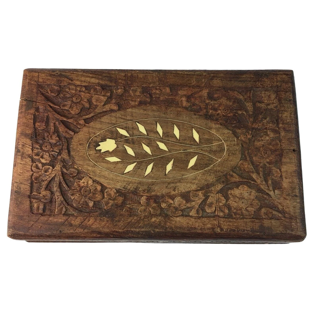 Wood Jewelry Chest Storage Box Inlay Carved Floral Pattern Solid Mid Century u | eBay
