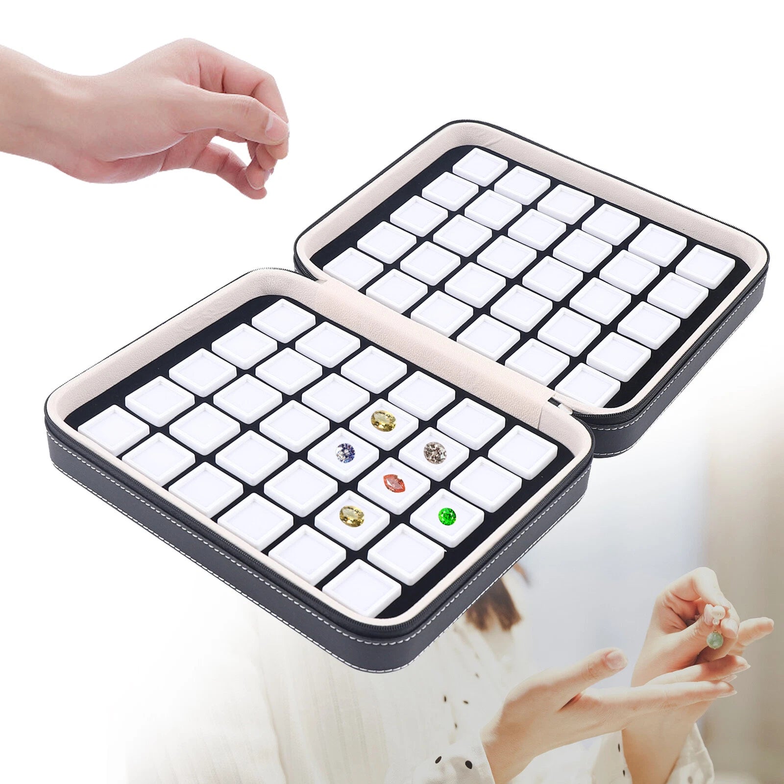 Gemstone Diamond Storage Box 60 Grids Gem Jewelry Organizer Jade Display Case US | eBay