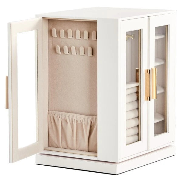 360° Rotating Jewelry Box with 5 Drawers, White Cabinet & Pink Velvet Storage | eBay