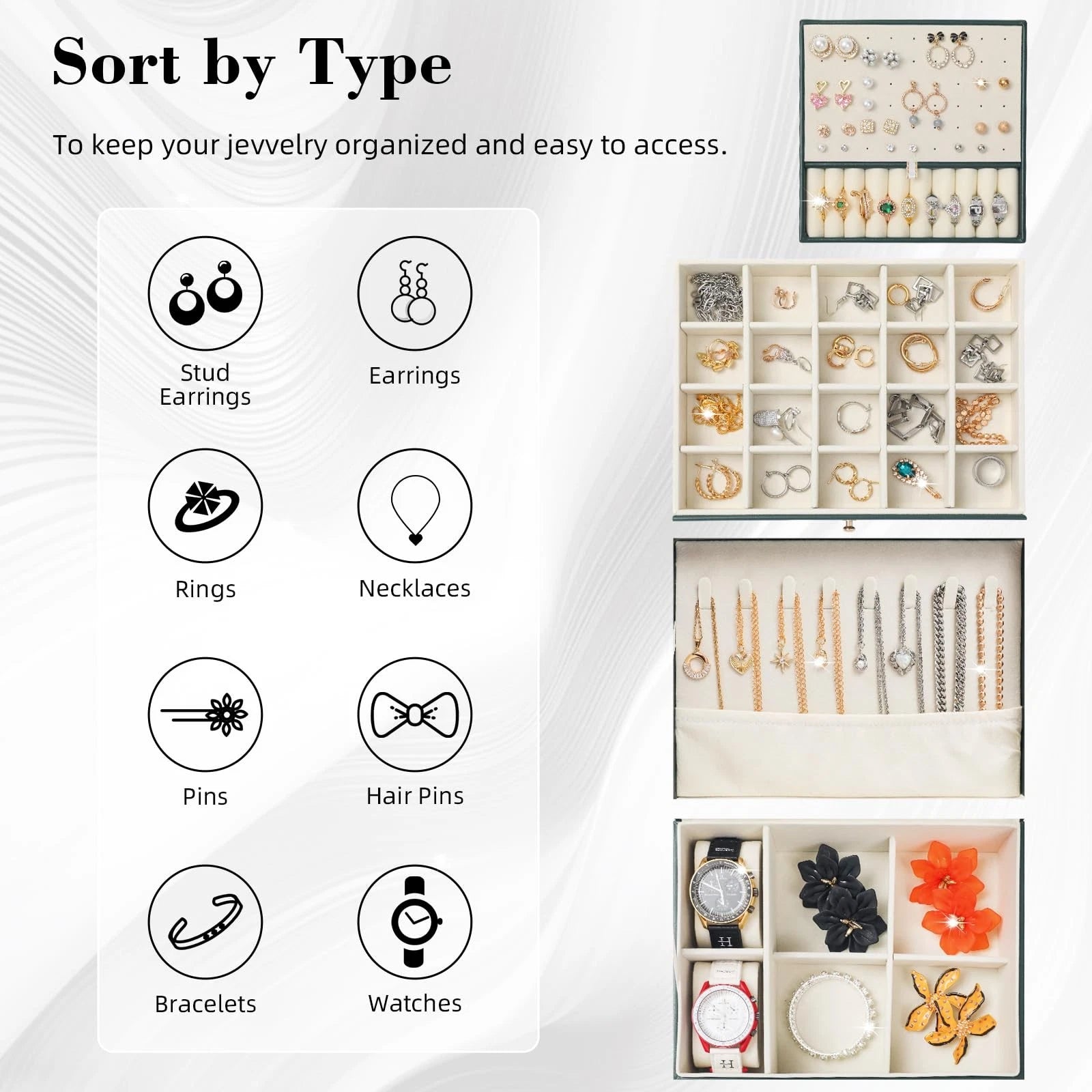 3 Layers Jewelry Box White Jewelry Boxes for Women with Drawer Jewelry Organi... | eBay