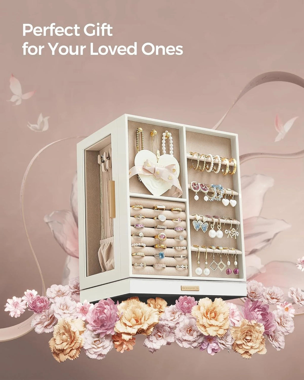Jewelry Box 360° Rotating,Jewelry Storage Case with 5 Drawers, Jewelry Organizer | eBay