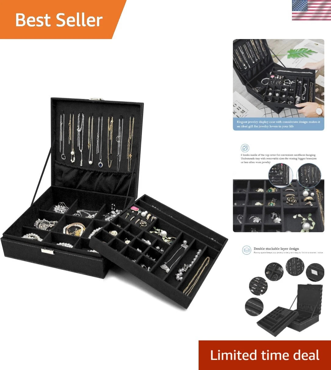 Luxurious Freestanding Jewelry Case - Velvet Organizer for Necklaces & Earrings | eBay