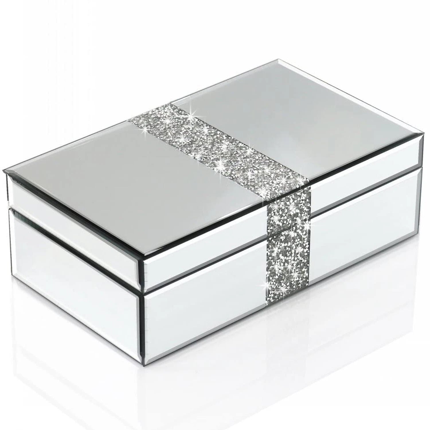 Luxury Middle Silver Bling Crushed Diamond Glass Mirrored Jewelry Box Women J... | eBay