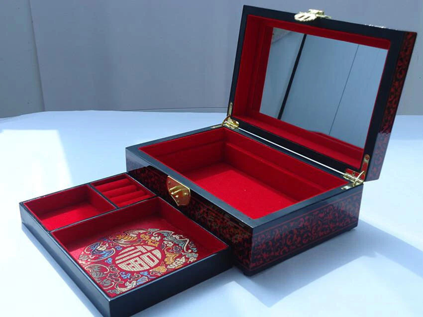 21cm Chinese Plum Blossom Handmade Wooden Lacquer Embroidery Jewelry Storage Box | eBay