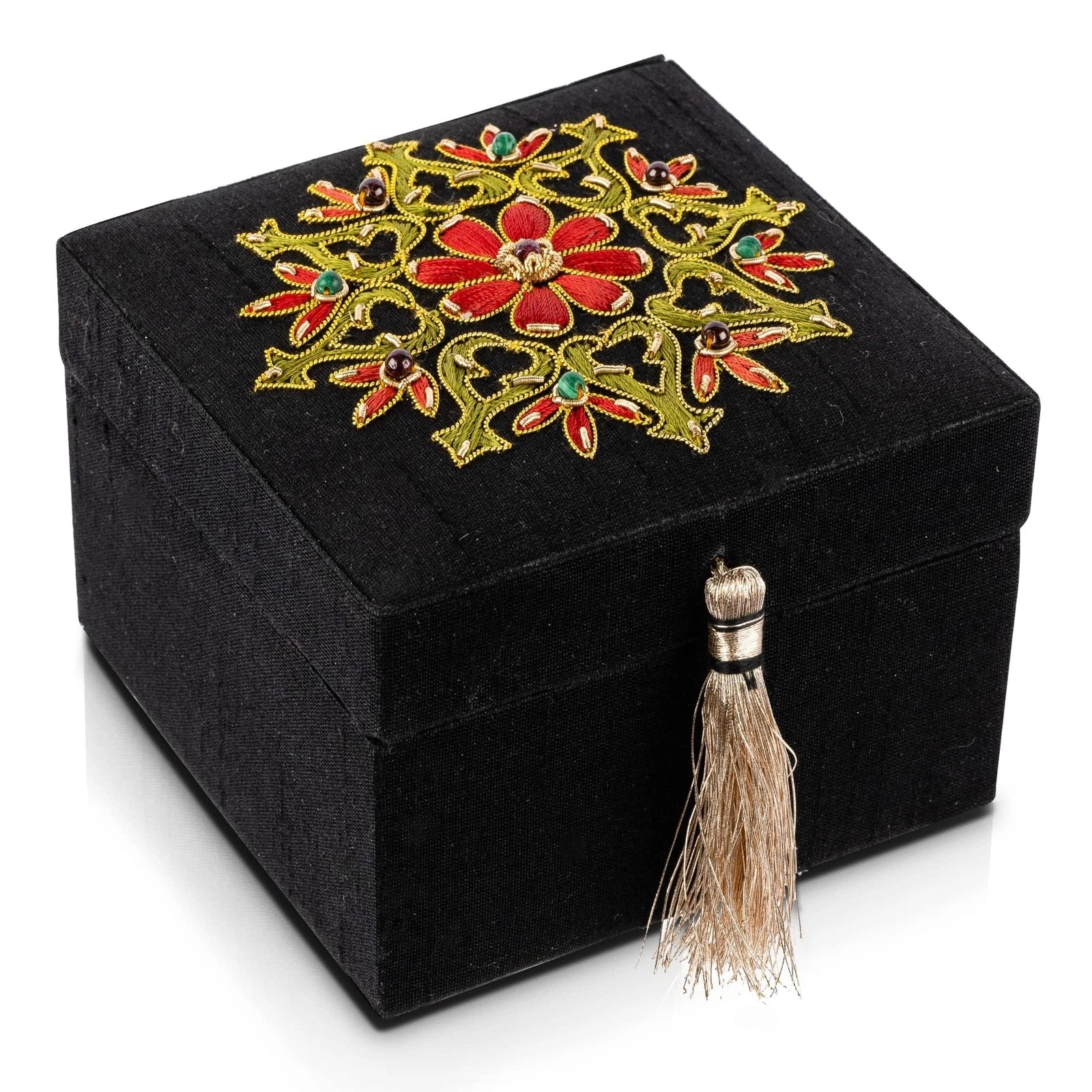 Handmade Embroidered Jewelry Storage Box with Ruby Gemstone, Small Decorative... | eBay