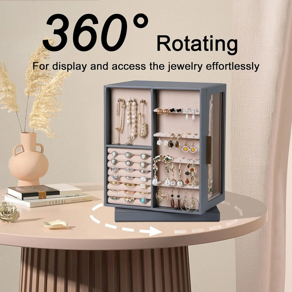 360° Rotating Jewelry Box,Pu Leather Jewelry Organizer with 6 Drawers,Large Jewe | eBay