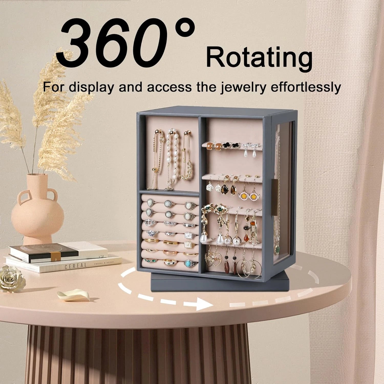 360° Rotating Jewelry Box,Pu Leather Jewelry Organizer with 6 Drawers,Large Jewe | eBay