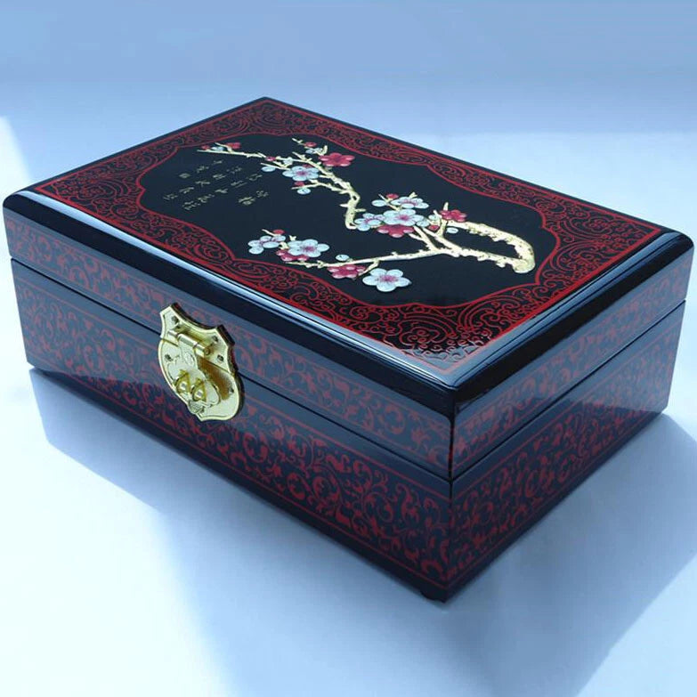 21cm Chinese Plum Blossom Handmade Wooden Lacquer Embroidery Jewelry Storage Box | eBay