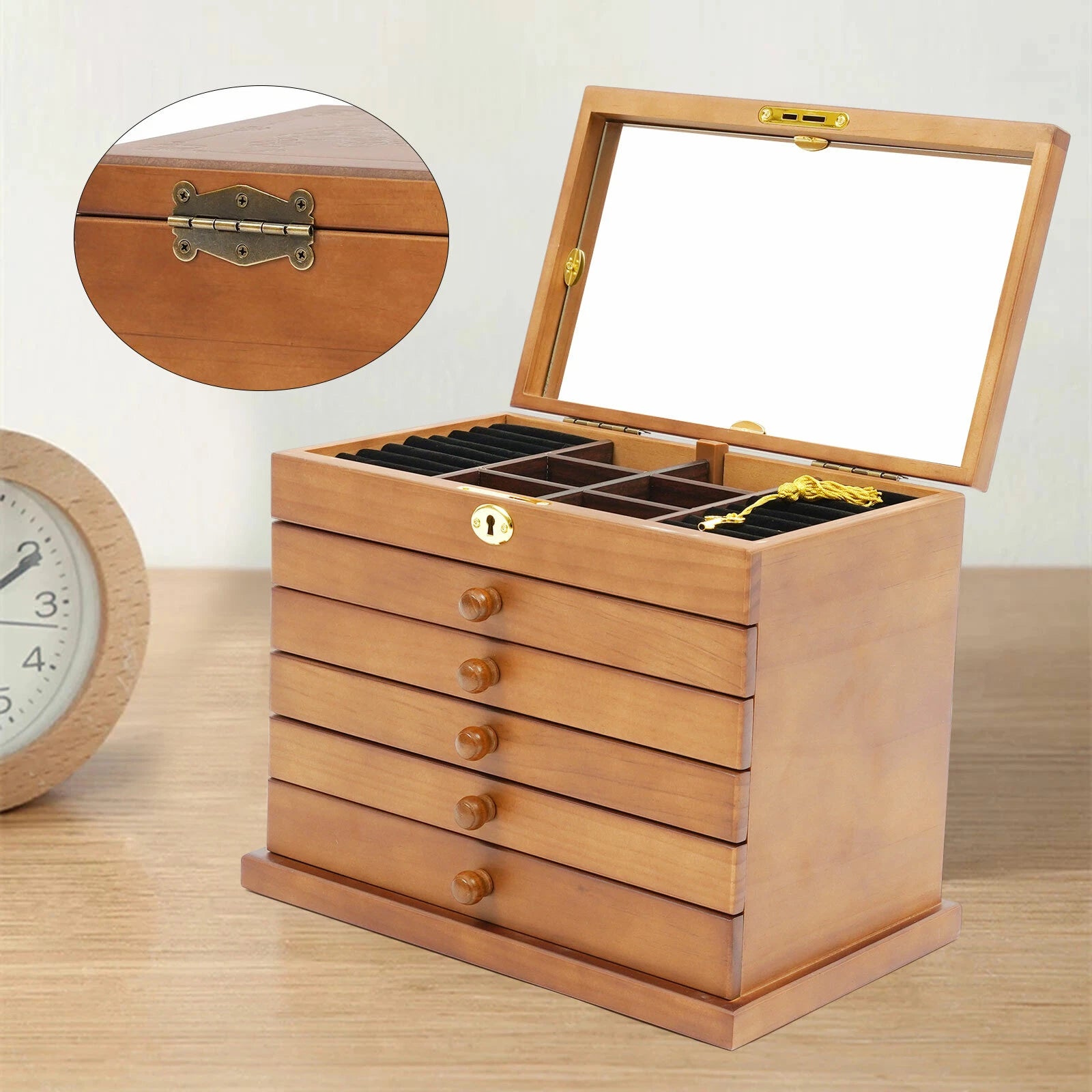 Large Capacity Wooden Jewelry Box Vintage Organizer Necklace Ring Display Boxes] | eBay