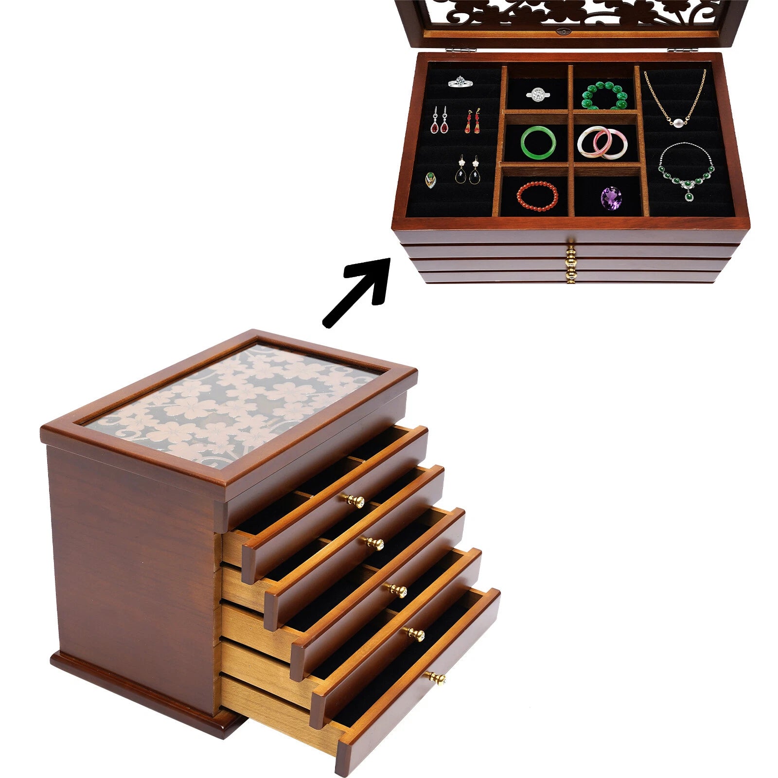 6 Layers Brown Vintage Jewelry Storage Wood Box Organizer Necklace Cabinet | eBay