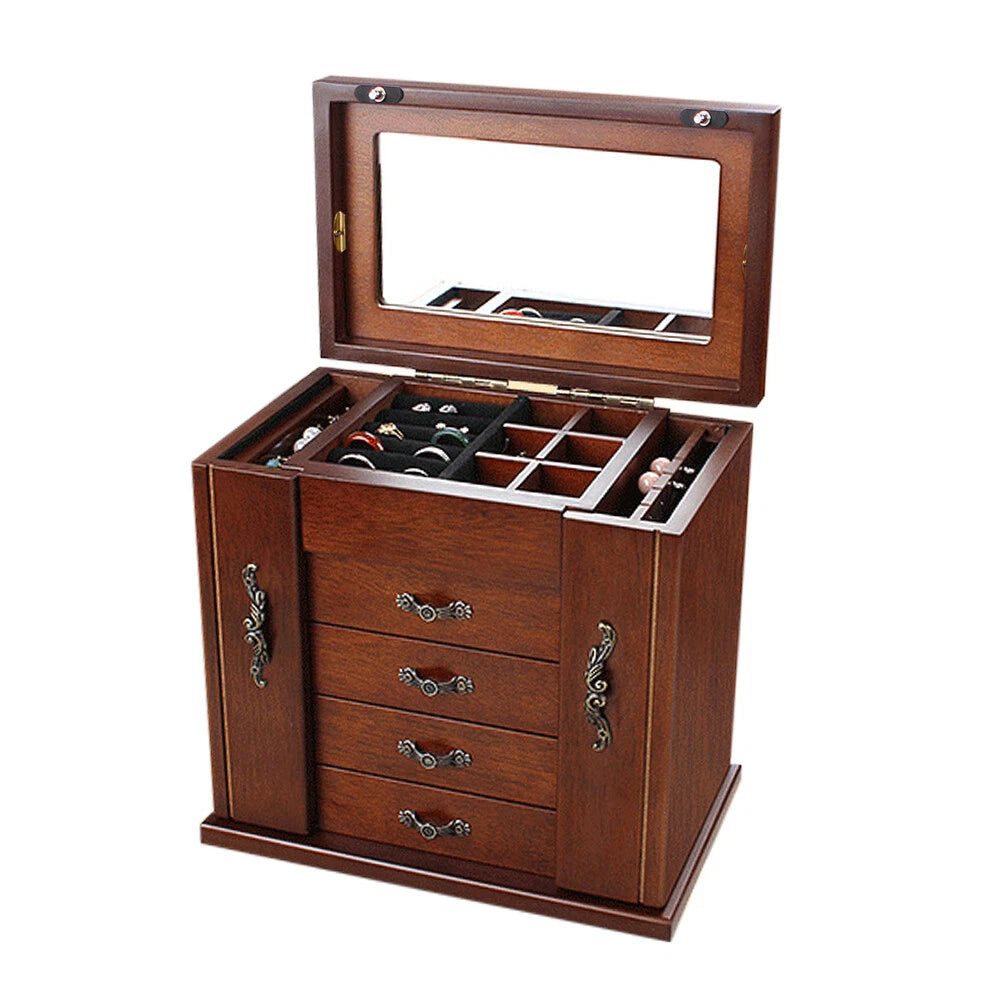 Large Capacity Vintage Wooden Jewelry Box for Women Jewelry Organizer 5 Layer US | eBay