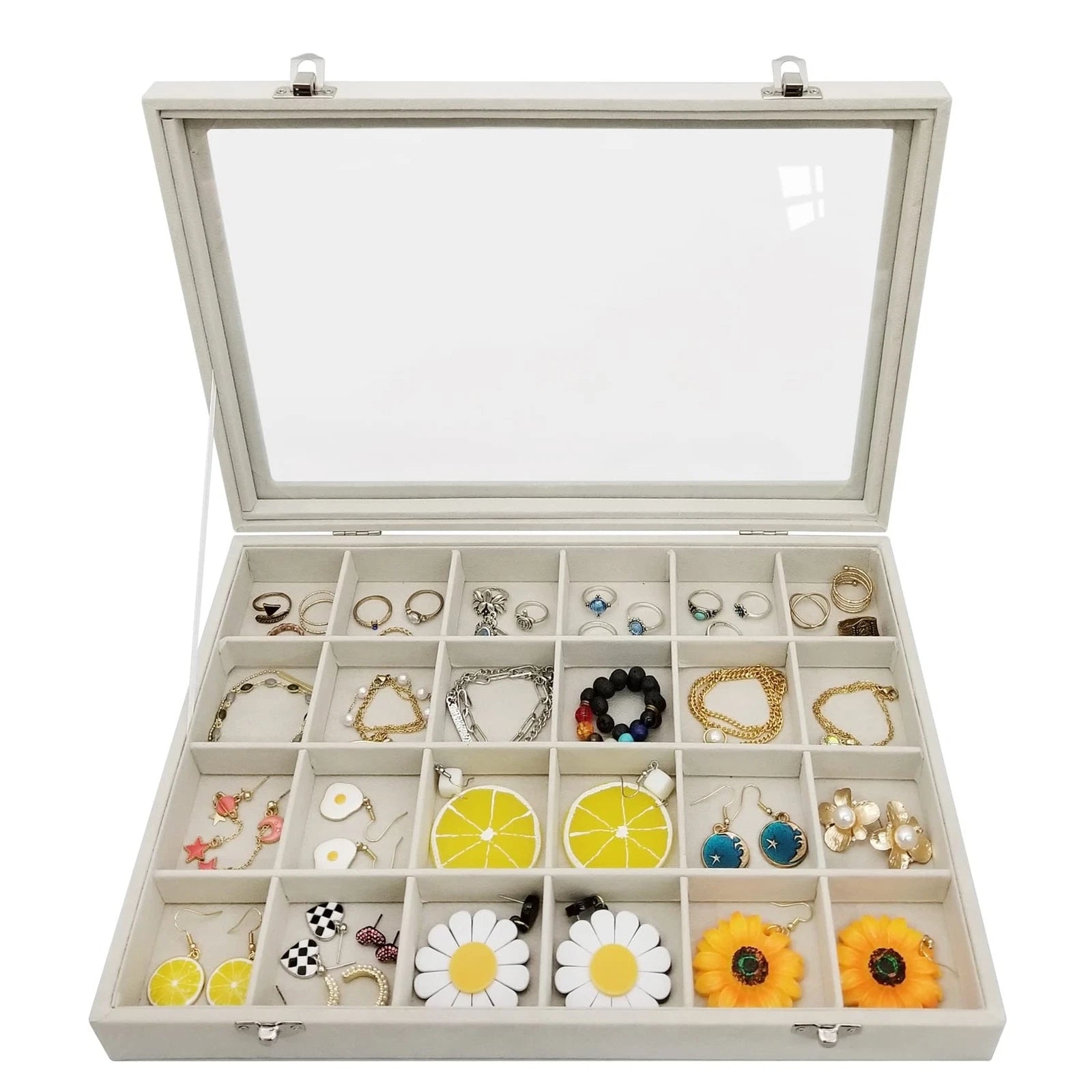 24 Grids Jewelry Box Removable Earrings Rings Organizer Box with Clear Lid fo... | eBay