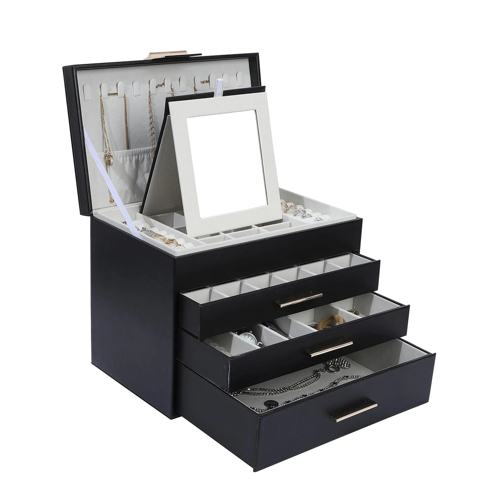 Large Jewelry Box for Women, 4 Layer Jewelry Holder Organizer with Necklace H... | eBay