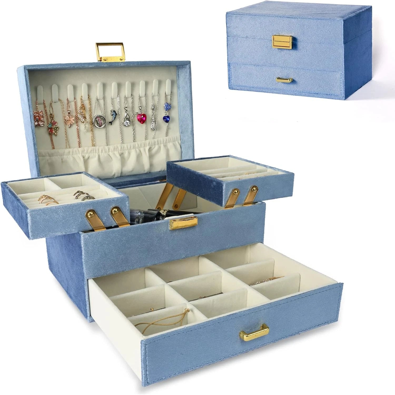 Velvet Jewelry Boxes for Women Girls, Jewelry Organizer Box, Jewelry Storage Org | eBay
