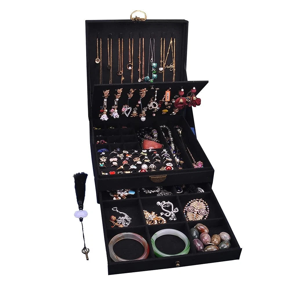 Women Jewelry Box Lockable 3 Layers Large Jewelry Organizer Storage Case for ... | eBay