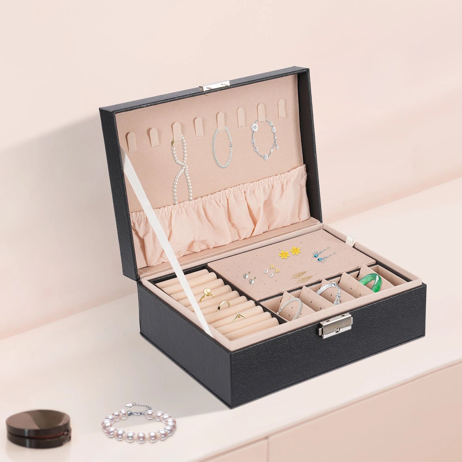 2Tier Portable Jewelry Box Organizer Watch Necklace Ornament Case Travel Storage | eBay