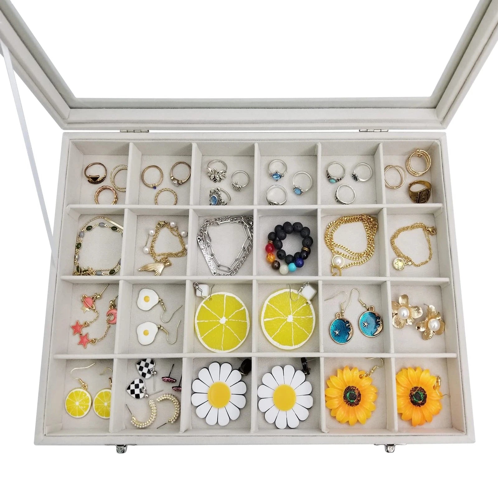 24 Grids Jewelry Box Removable Earrings Rings Organizer Box with Clear Lid fo... | eBay