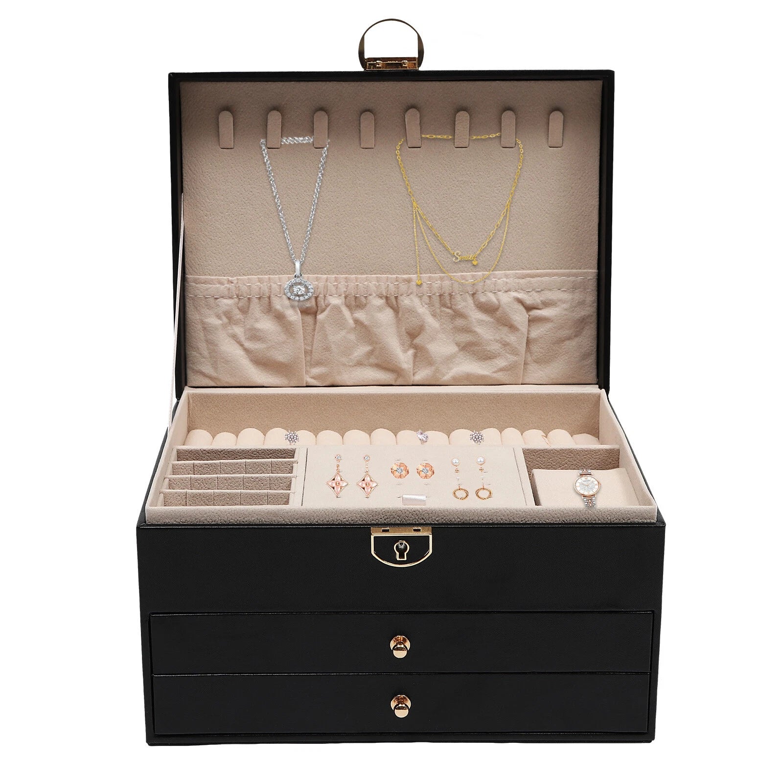 PU Watch Storage Box with Drawer Jewelry Organizer Watch Holder Display Case | eBay