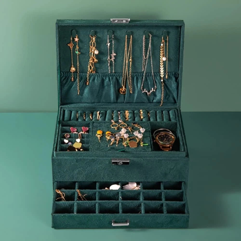 3 Layers Jewelry Box Organizer Large Capacity Case Flannel For Ring | eBay