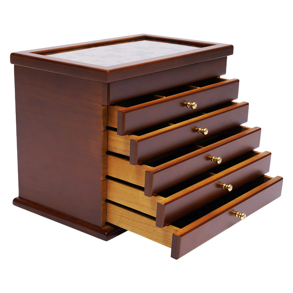 6 Layers Brown Jewelry Storage Box Organizer Cabinet Wood Jewelry Necklace Chest | eBay