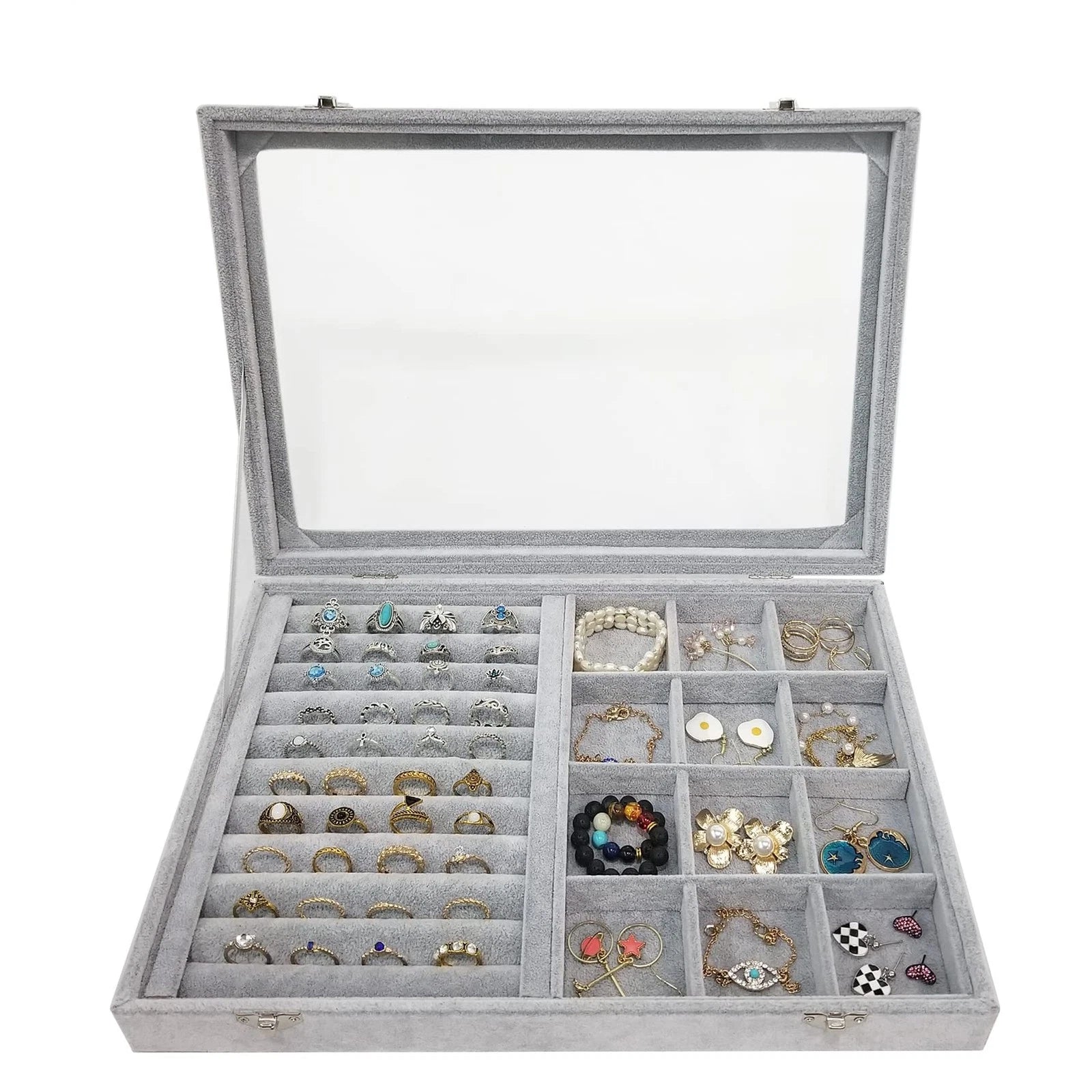 Ice Velvet Rings Organizer Box Mix 12 Grids Jewelry Tray Display Showcase wit... | eBay