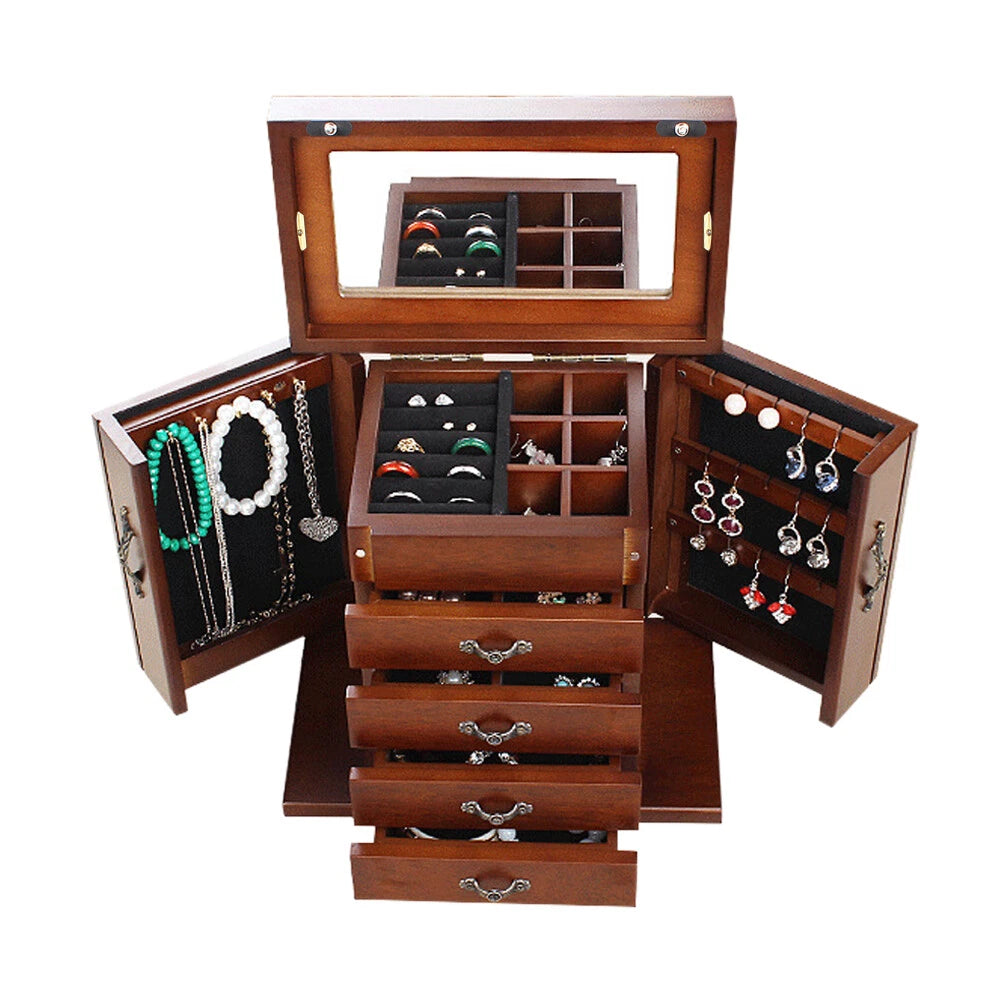 Large Capacity Vintage Wooden Jewelry Box for Women Jewelry Organizer 5 Layer US | eBay