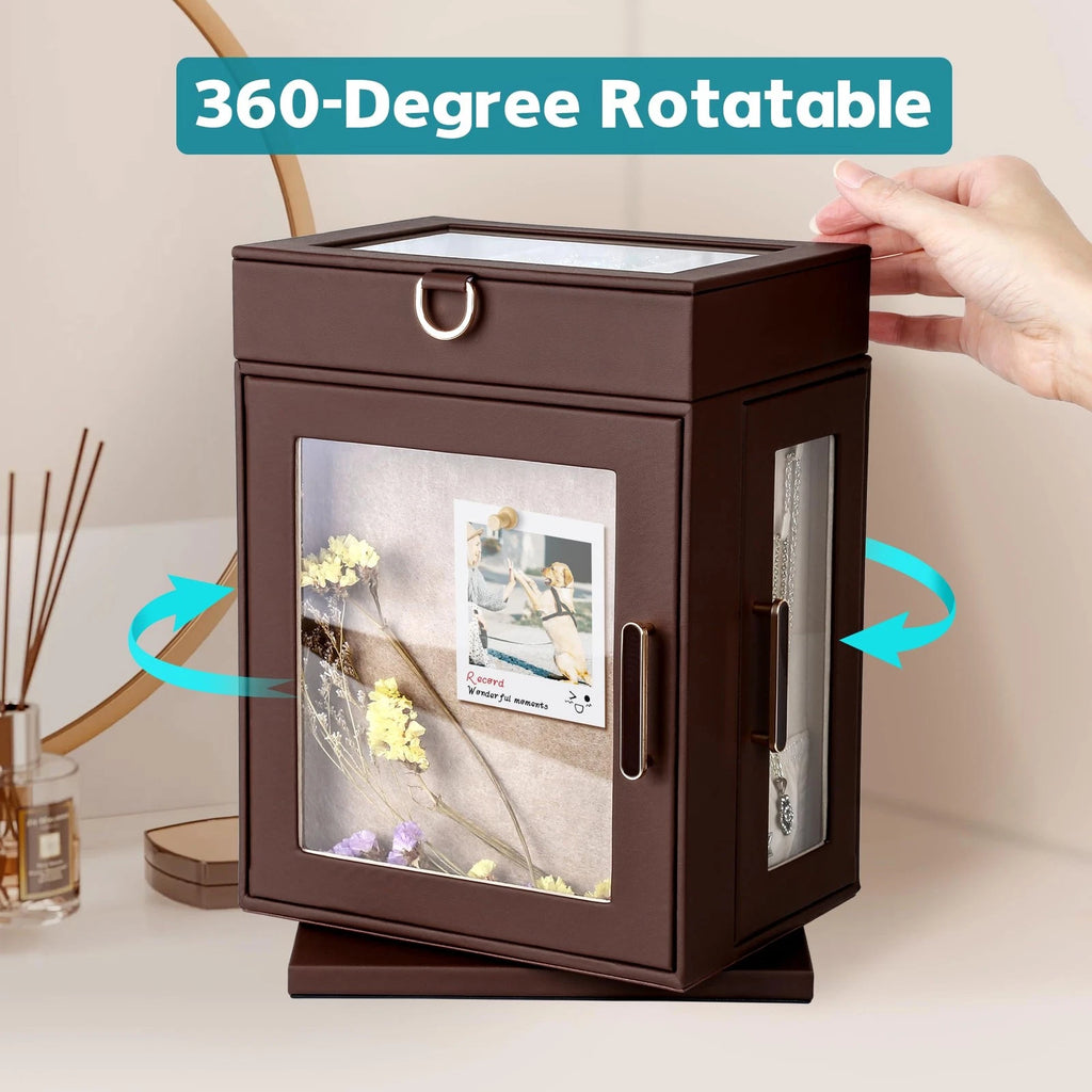 360° Rotating Jewelry Box | Brown PU Leather Organizer with Detachable Tray | eBay