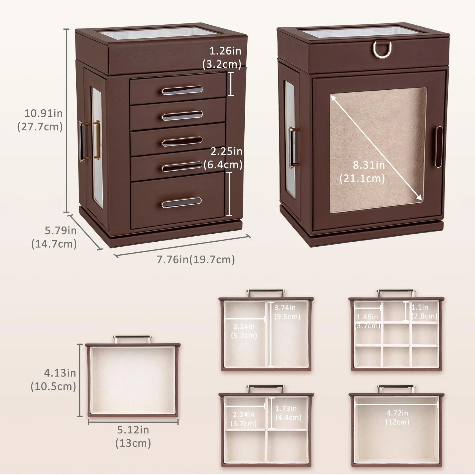 360° Rotating Jewelry Box | Brown PU Leather Organizer with Detachable Tray | eBay